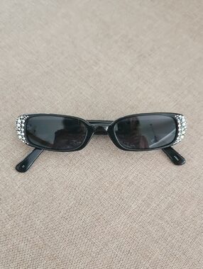 Vintage Fossil Black Rhinestone Rectangle Sunglasses